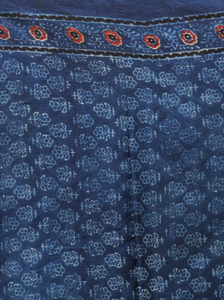 Indigo Black White Brick Red Ajrakh Hand Block Printed Modal Silk Saree in Natural Colors - S031703511