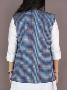 Indigo White Hand Block Dabu Printed Jacket With Anchor Embroidery - J0103605