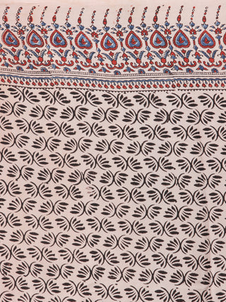 Ivory Indigo Rust Ajrakh Hand Block Printed Modal Silk Saree in Natural Colors - S031703374