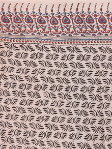 Ivory Indigo Rust Ajrakh Hand Block Printed Modal Silk Saree in Natural Colors - S031703374