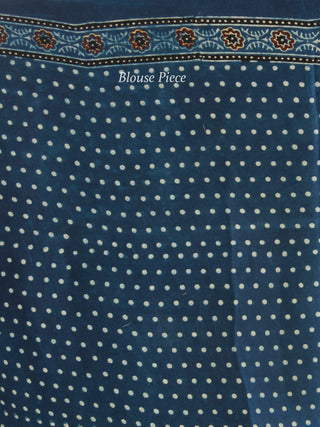 Indigo Rust Black Ajrakh Hand Block Printed Modal Silk Saree in Natural Colors - S031703380