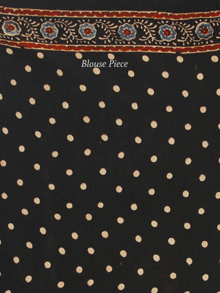 Black Maroon Grey Indigo Ajrakh Hand Block Printed Modal Silk Saree in Natural Colors - S031703377