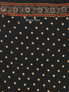 Black Maroon Grey Indigo Ajrakh Hand Block Printed Modal Silk Saree in Natural Colors - S031703377