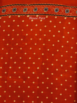 Red Indigo Black Ajrakh Hand Block Printed Modal Silk Saree in Natural Colors - S031703359