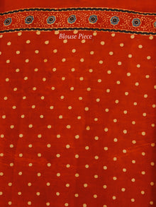 Red Indigo Black Ajrakh Hand Block Printed Modal Silk Saree in Natural Colors - S031703359