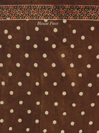 Brown Rust Black Ajrakh Hand Block Printed Modal Silk Saree in Natural Colors - S031703364