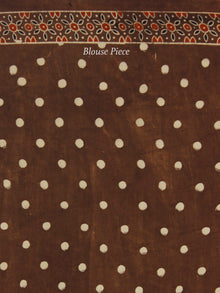 Brown Rust Black Ajrakh Hand Block Printed Modal Silk Saree in Natural Colors - S031703364
