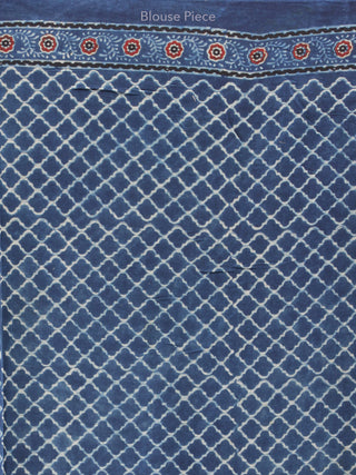 Indigo Ivory Maroon Ajrakh Hand Block Printed Modal Silk Saree in Natural Colors - S031703354