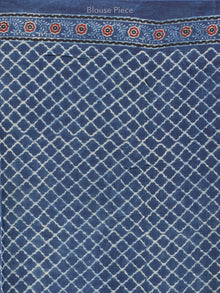 Indigo Ivory Maroon Ajrakh Hand Block Printed Modal Silk Saree in Natural Colors - S031703354
