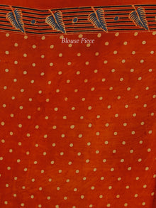 Red Indigo Ivory Black Ajrakh Hand Block Printed Modal Silk Saree in Natural Colors - S031703358
