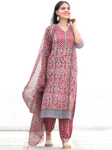 Nayab Sajoon - Set of Kurta Salwar Pants & Kota Doria Dupatta - KS03C2569D