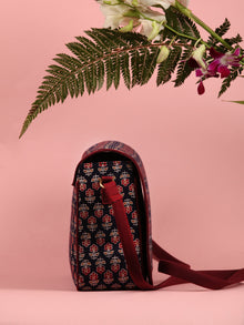 Navy Ajrakh Block Printed Sling Bag - B0101