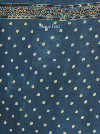 Indigo Red Black Beige Ajrakh Hand Block Printed Modal Silk Saree in Natural Colors - S031703381