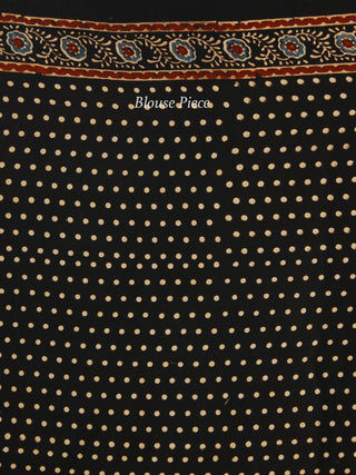 Maroon Beige Black Indigo Ajrakh Hand Block Printed Modal Silk Saree in Natural Colors - S031703345