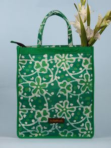 Green White Hand Block Printed Tote Bag - B0301