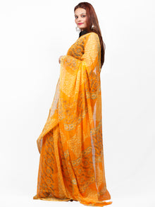 Golden Yellow  Hand Block Printed Chiffon Saree with Zari Border - S031703421