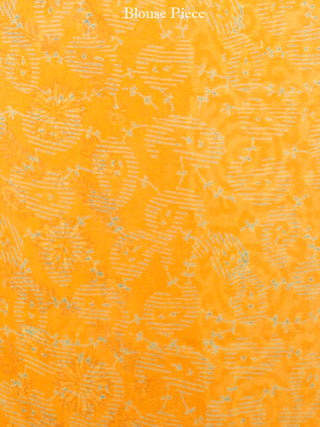 Golden Yellow  Hand Block Printed Chiffon Saree with Zari Border - S031703421