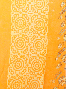 Golden Yellow  Hand Block Printed Chiffon Saree with Zari Border - S031703421