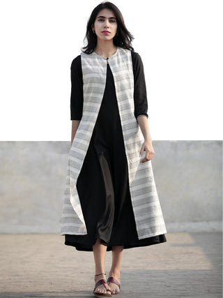 Black Ivory Hand Woven Ikat Jacket And Black Rayon Dress (Set Of 2) - D219F950