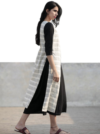Black Ivory Hand Woven Ikat Jacket And Black Rayon Dress (Set Of 2) - D219F950