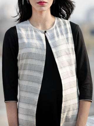 Black Ivory Hand Woven Ikat Jacket And Black Rayon Dress (Set Of 2) - D219F950