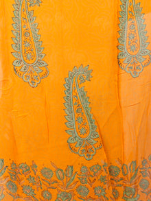 Orange Green Hand Block Printed Chiffon Saree with Zari Border - S031703422