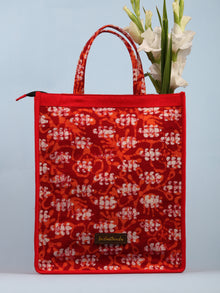 Red White Hand Block Printed Tote Bag - B0303