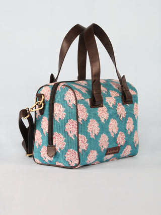 Sky Blue White Hand Block Printed Bucket Style Hand Bag - B11101