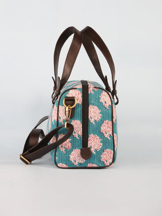 Sky Blue White Hand Block Printed Bucket Style Hand Bag - B11101