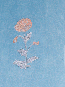 Steel Blue Peach Hand Block Printed Chiffon Saree with Zari Border - S031703423