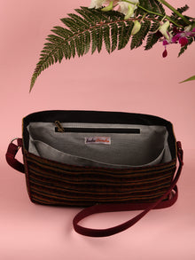 Maroon Mustard Ajrakh Hand Block Printed Sling Bag - B0105