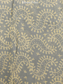 Charcoal Grey Yellow Hand Block Printed Chiffon Saree with Zari Border - S031703427