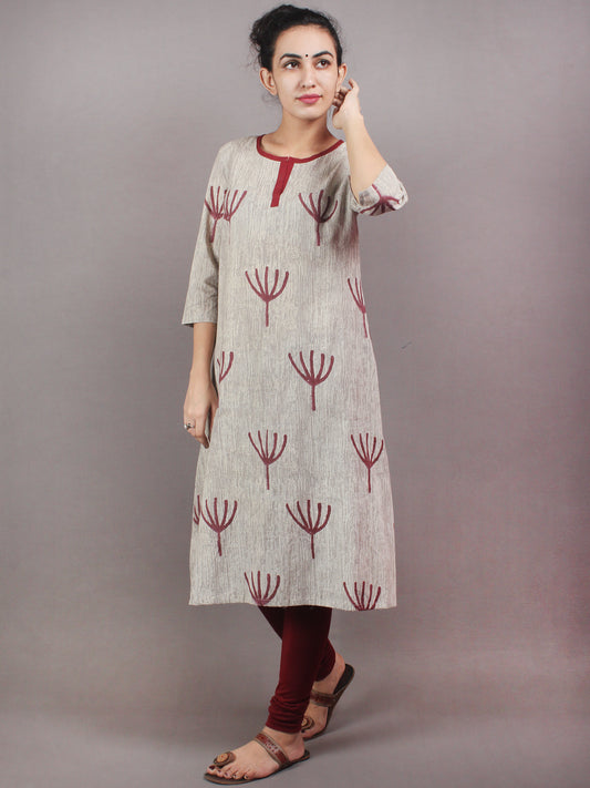 Light Brown Maroon Hand Block Printed Kurti- K0430302