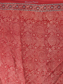 Red Indigo Black Ajrakh Hand Block Printed Modal Silk Saree in Natural Colors - S031703361
