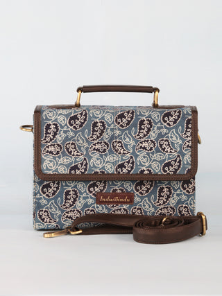 Blue Ivory Ajrakh Block Printed Sling Bag - B0803