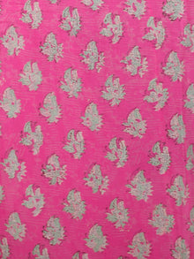 Magenta Pink Green Hand Block Printed Chiffon Saree with Zari Border - S031703429