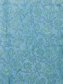 Steel Blue Green Hand Block Printed Chiffon Saree with Zari Border - S031703432