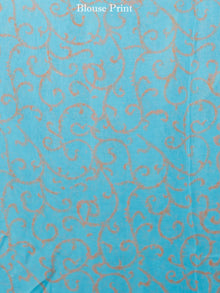 Sky Blue Coral  Hand Block Printed Chiffon Saree with Zari Border - S031703431