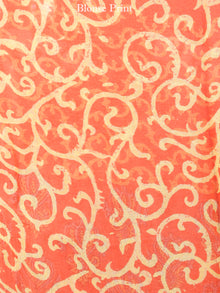 Coral Green Hand Block Printed Chiffon Saree with Zari Border - S031703438