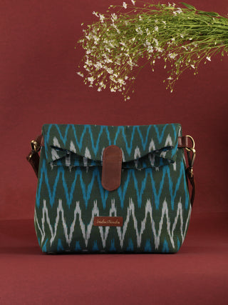 Green Fold Over Ikat Hand Bag - B0501
