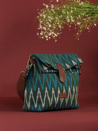 Green Fold Over Ikat Hand Bag - B0501