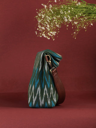 Green Fold Over Ikat Hand Bag - B0501