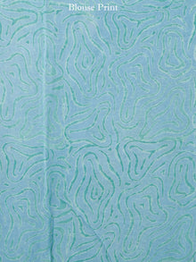 Steel Blue Yellow Hand Block Printed Chiffon Saree with Zari Border - S031703433