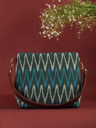 Green Fold Over Ikat Hand Bag - B0501