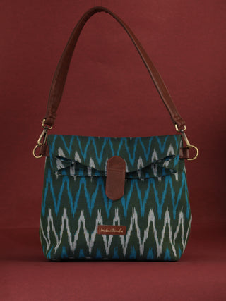 Green Fold Over Ikat Hand Bag - B0501