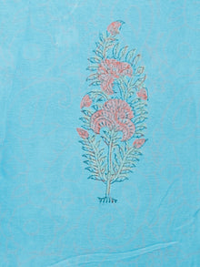 Sky Blue Coral Hand Block Printed Chiffon Saree with Zari Border - S031703434