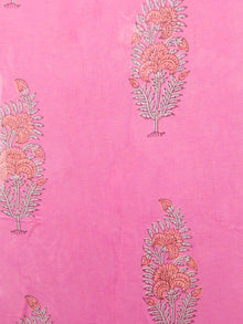 Pink Green Hand Block Printed Chiffon Saree with Zari Border - S031703436