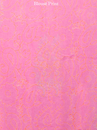 Pink Green Hand Block Printed Chiffon Saree with Zari Border - S031703436