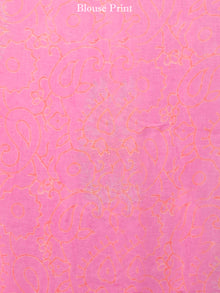 Pink Green Hand Block Printed Chiffon Saree with Zari Border - S031703436