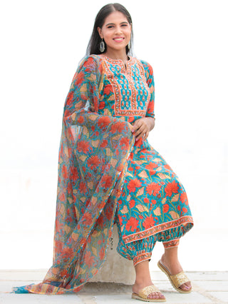 Nayab Ambar - Set of Kurta Salwar Pants & Kota Doria Dupatta - KS10A2570D